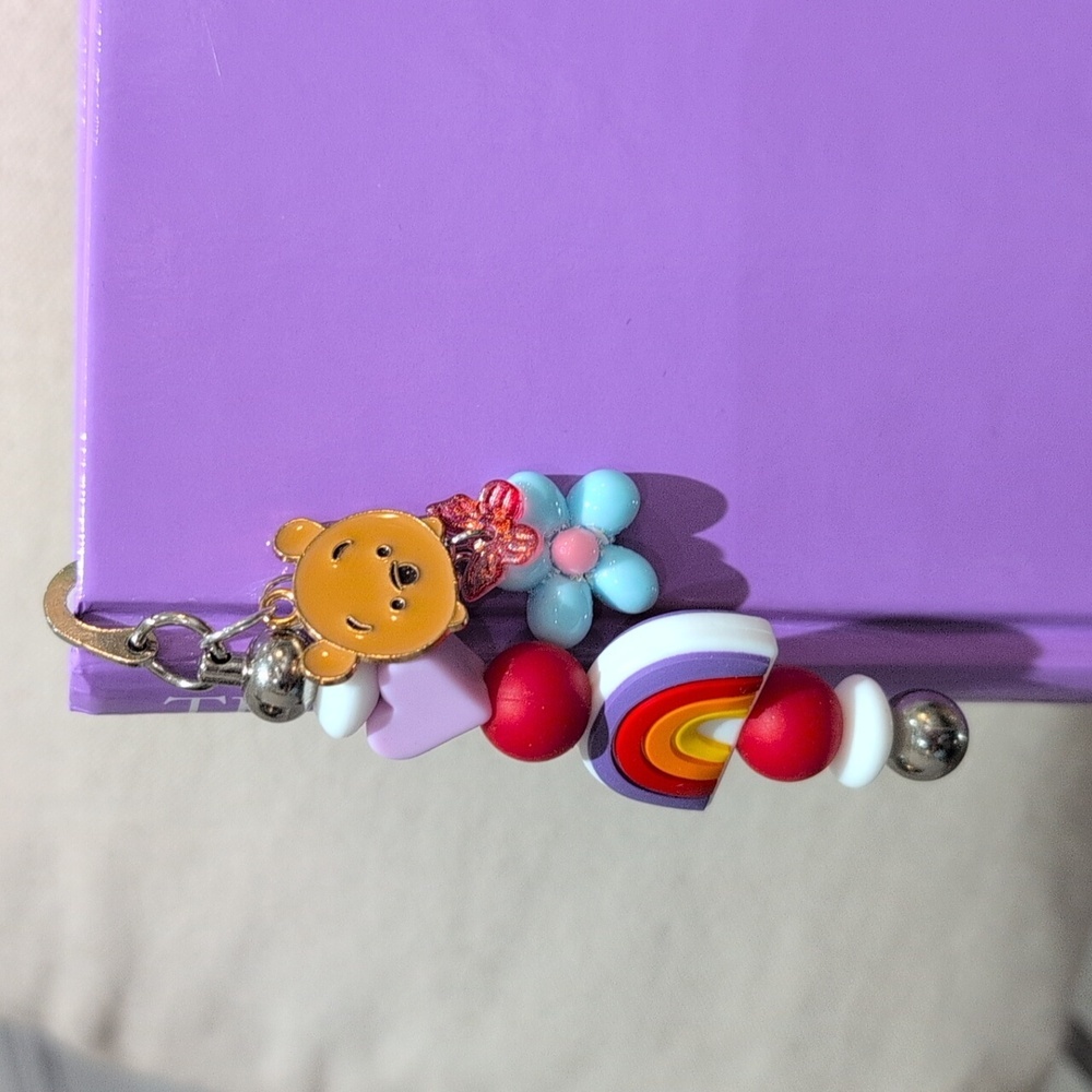 Playful Winnie The Pooh and Rainbow Metal Bookmark Handmade